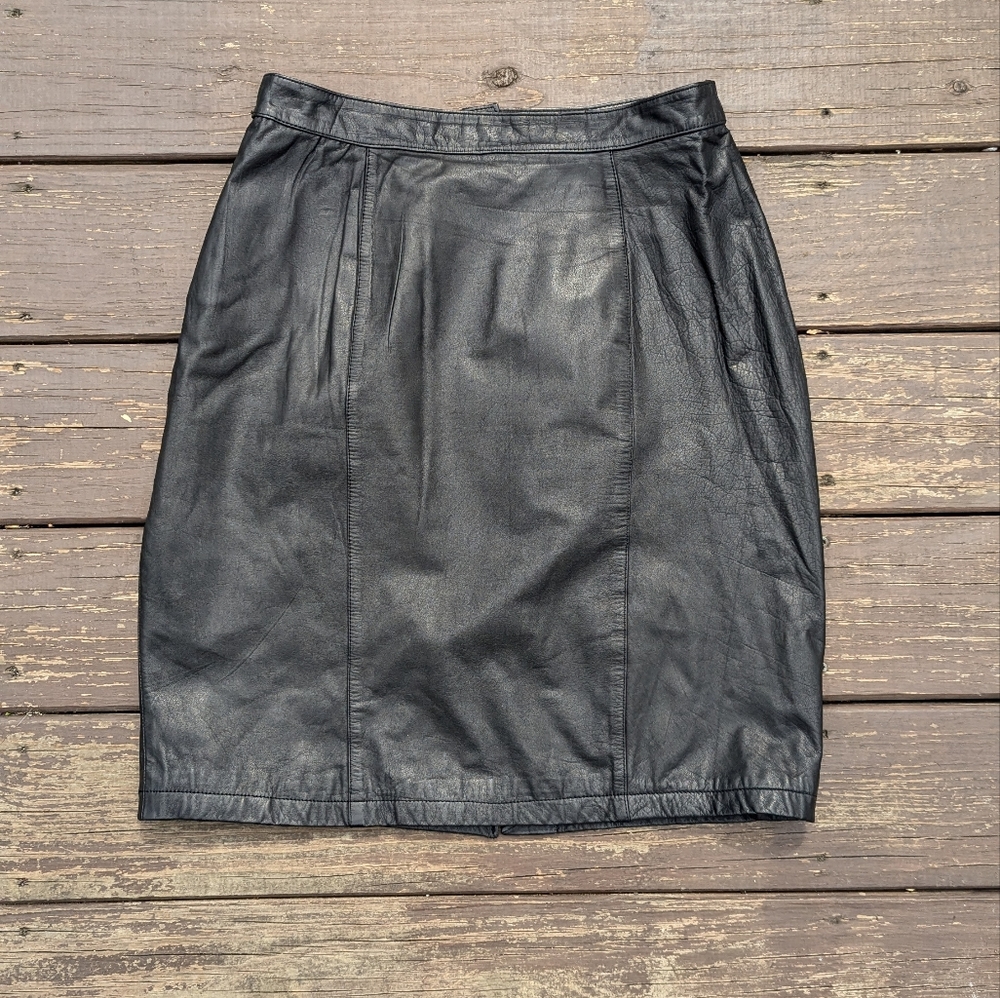 Vintage 90s Global I Bltck Leather Pencil Skirt G-III Leather